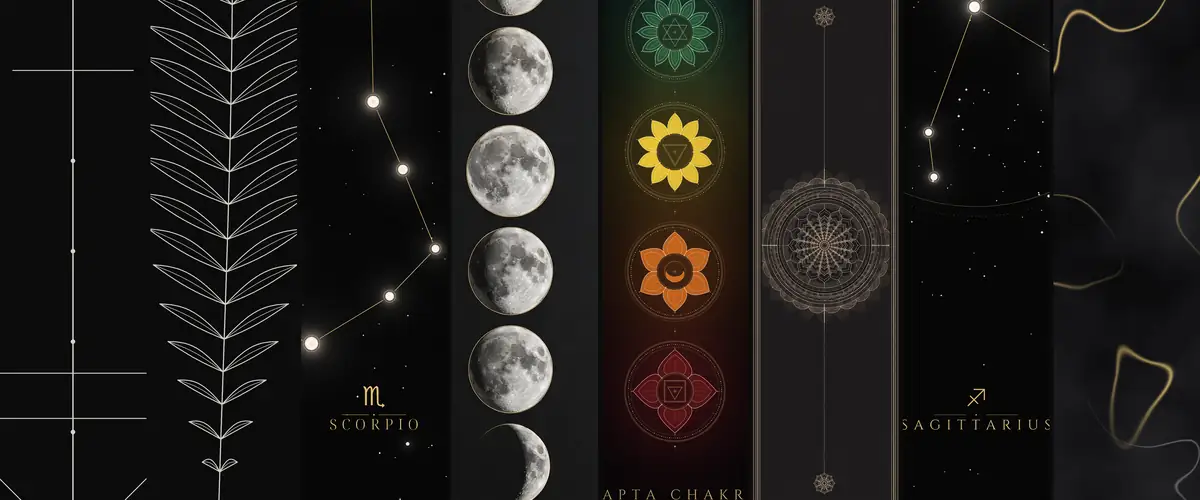 BLKMAT yoga mats side by side: Single-Line Fern, Midnight Moon Phases, Lotus Mandala and more