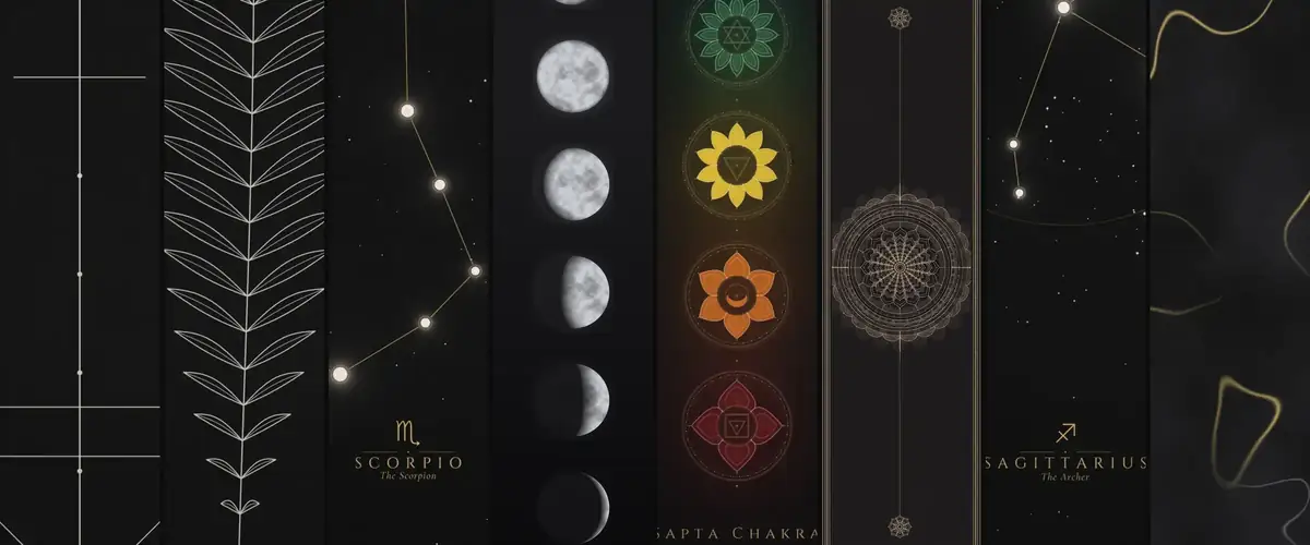 BLKMAT yoga mats side by side: Single-Line Fern, Midnight Moon Phases, Lotus Mandala and more