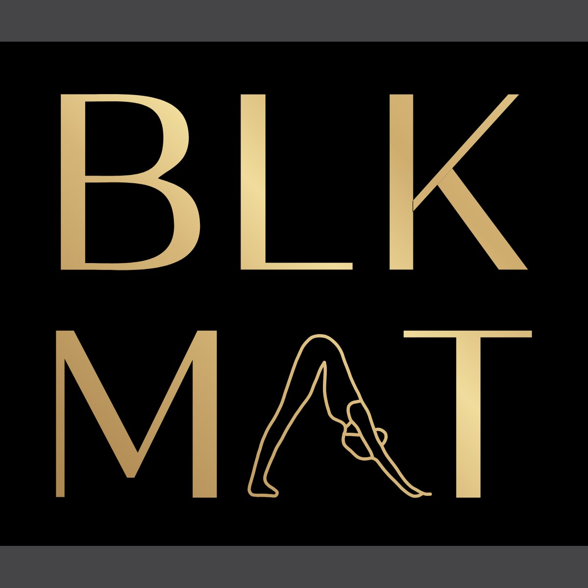 The gold BLKMAT wordmark, front hip detail