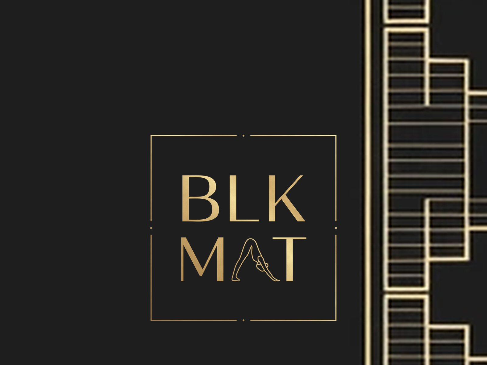 BLKMAT Astral Bindu yoga mat, close-up of the BLKMAT corner logo