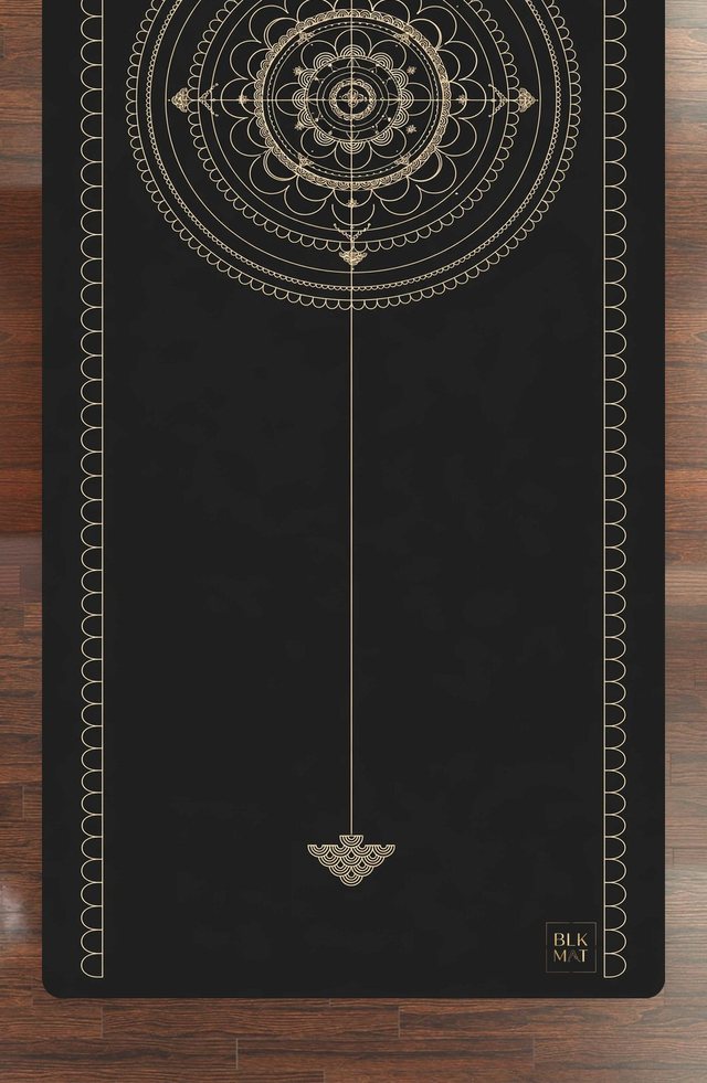 BLKMAT Auspicious Umbrella yoga mat, flat lay, top-down view