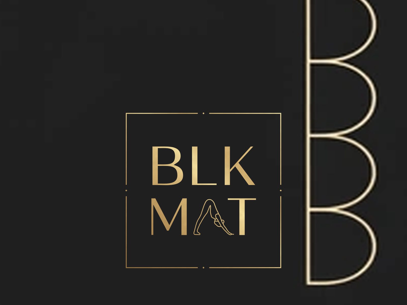 BLKMAT Auspicious Umbrella yoga mat, close-up of the BLKMAT corner logo