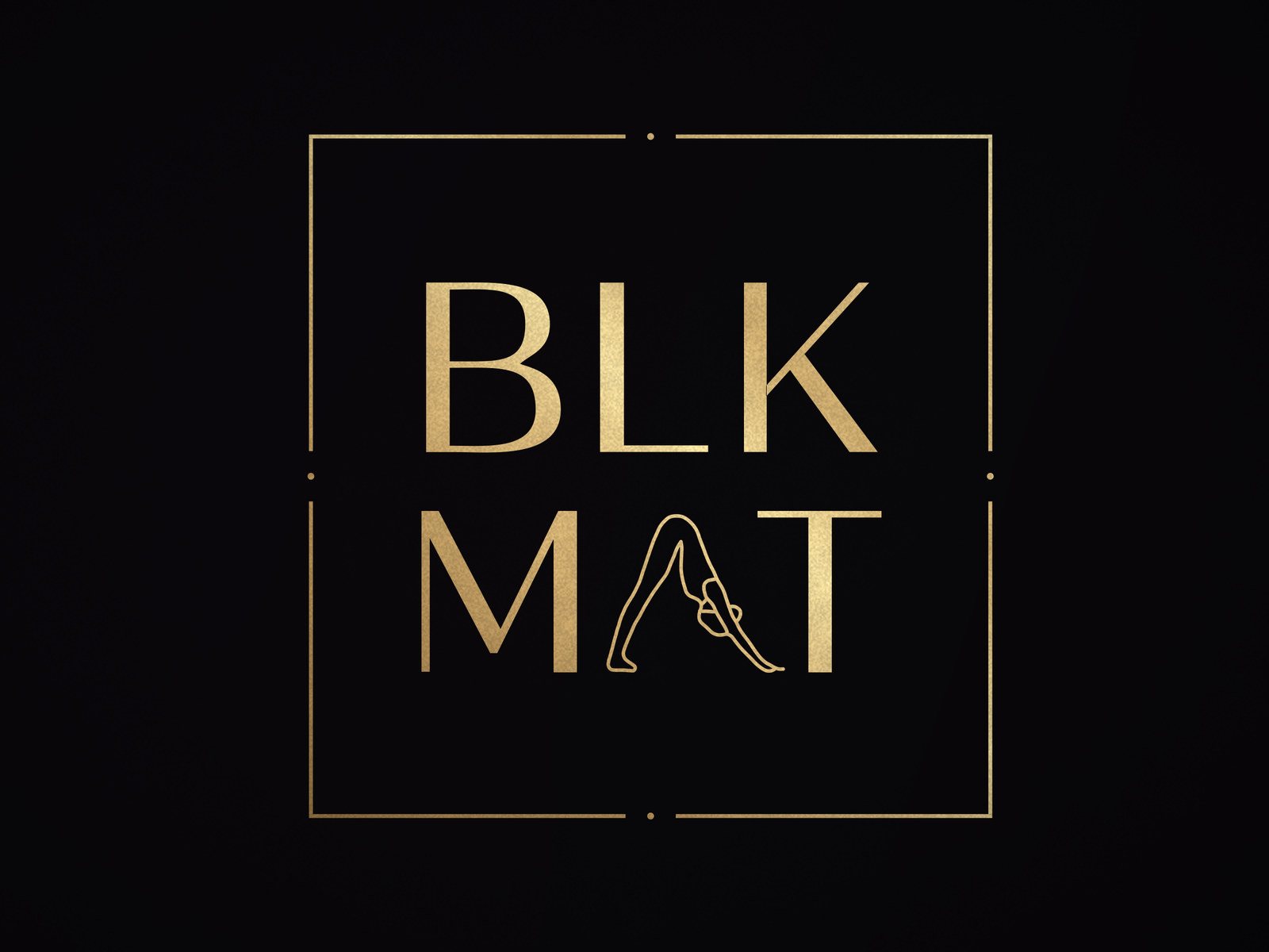 BLKMAT Crown Chakra yoga mat, close-up of the BLKMAT corner logo