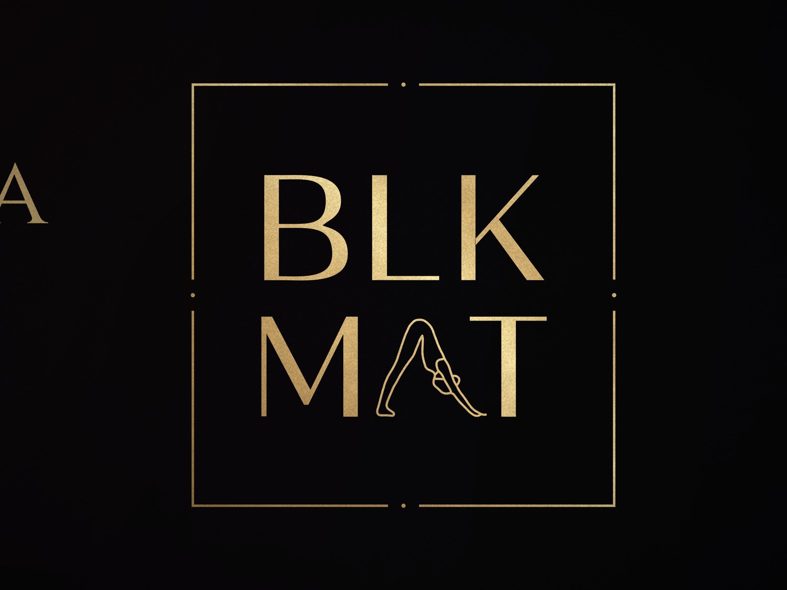 BLKMAT Full Chakra yoga mat, close-up of the BLKMAT corner logo