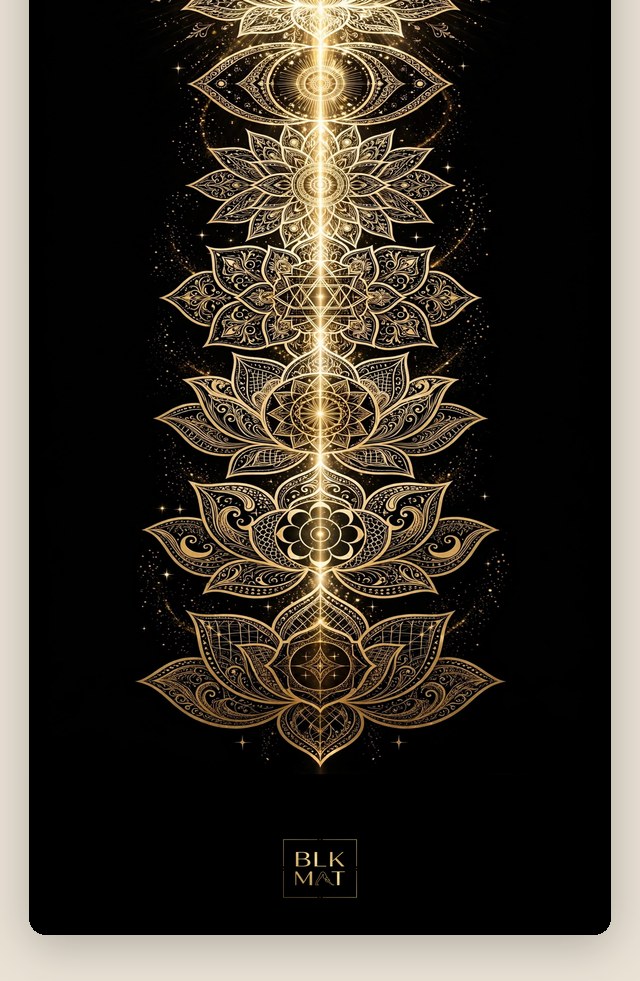 BLKMAT Chakra Lotus Column yoga mat, flat lay, top-down view