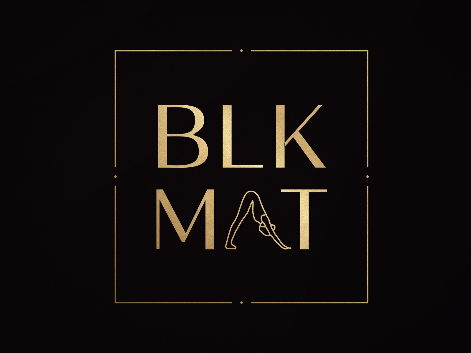 BLKMAT Root Chakra yoga mat, close-up of the BLKMAT corner logo