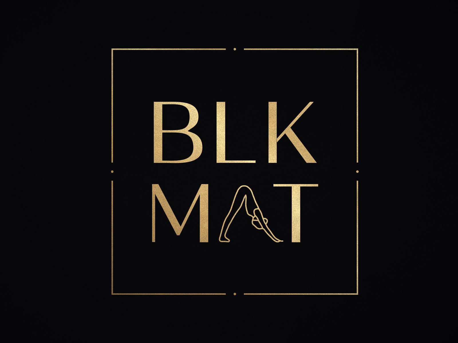 BLKMAT Third Eye Chakra yoga mat, close-up of the BLKMAT corner logo