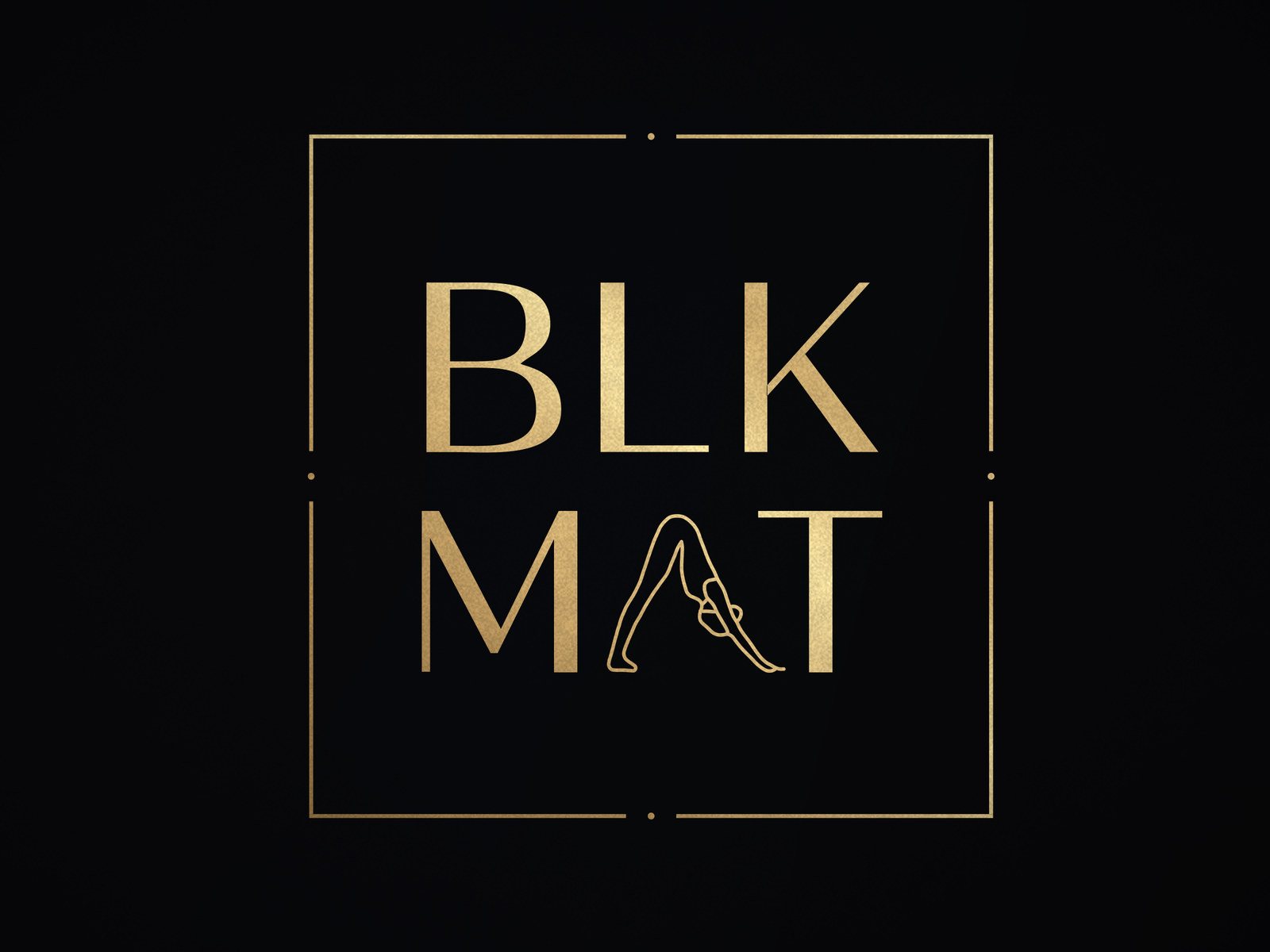 BLKMAT Throat Chakra yoga mat, close-up of the BLKMAT corner logo