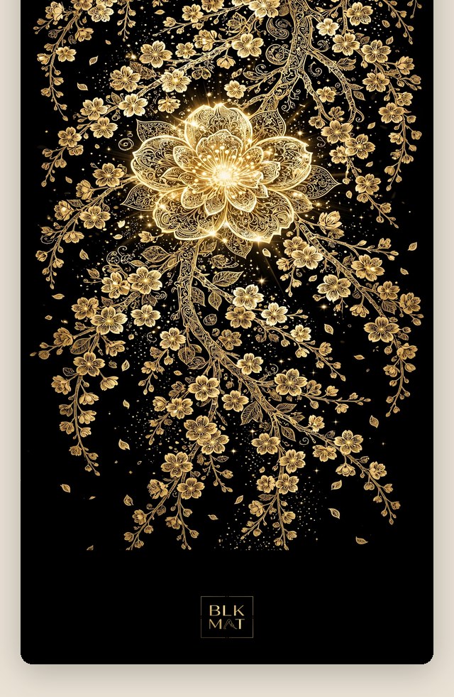BLKMAT Cherry Blossom Cascade yoga mat, flat lay, top-down view
