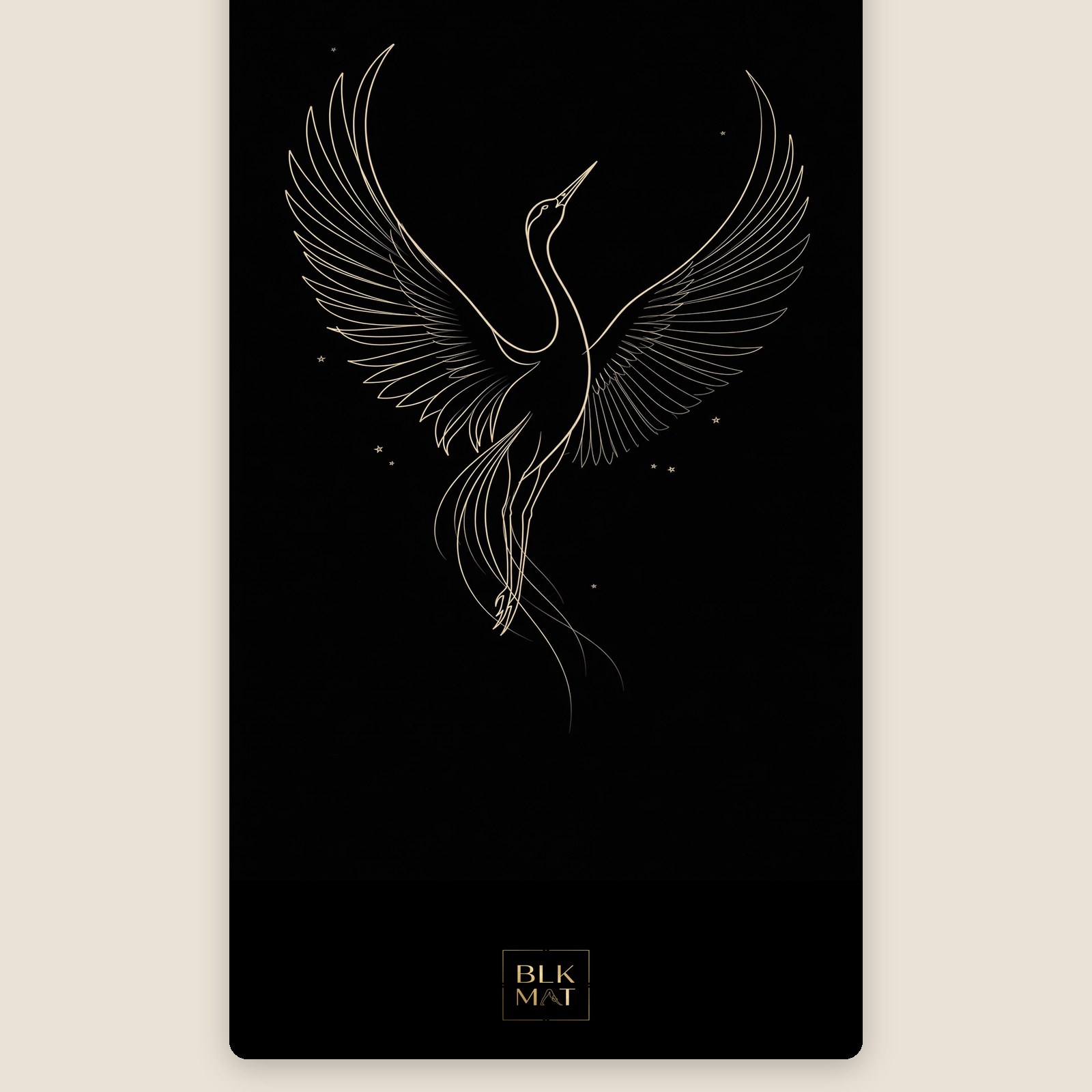 BLKMAT Crane in Flight Lines yoga mat, flat lay, top-down view