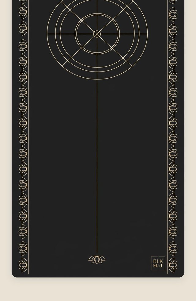 BLKMAT Dharma Wheel yoga mat, flat lay, top-down view