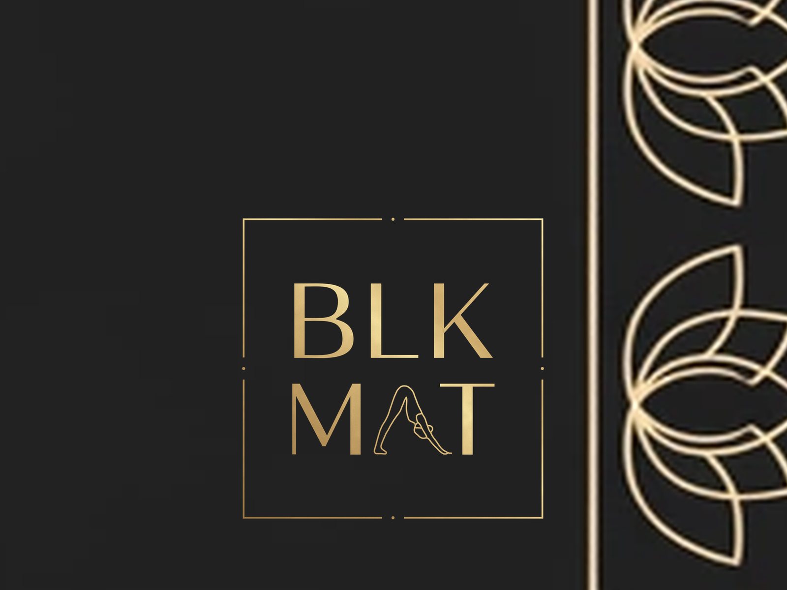 BLKMAT Dharma Wheel yoga mat, close-up of the BLKMAT corner logo
