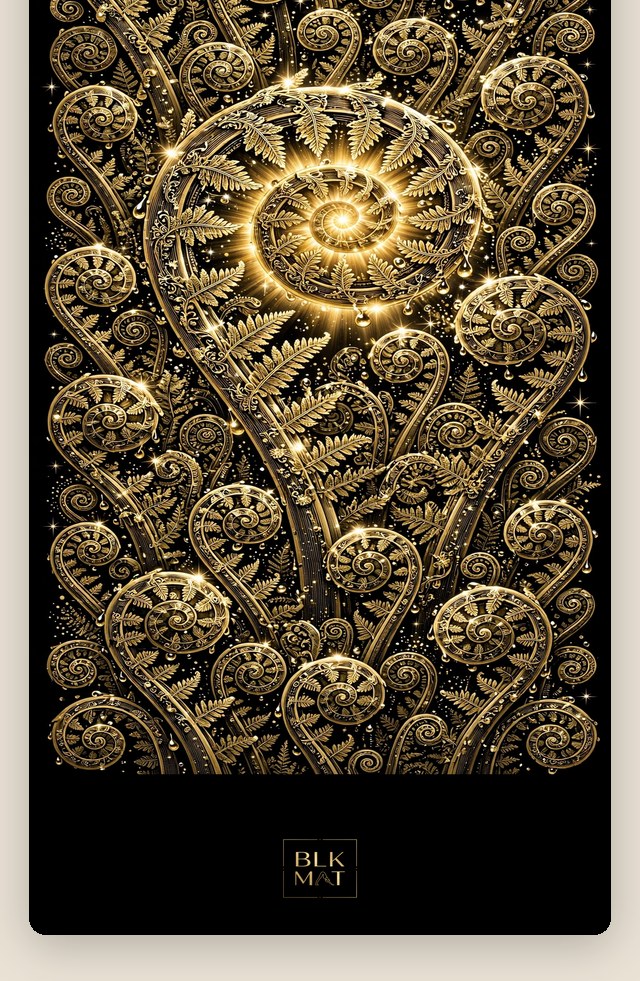 BLKMAT Fiddlehead Fern Spiral yoga mat, flat lay, top-down view