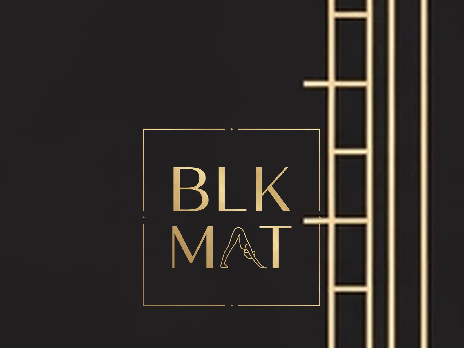 BLKMAT Fire Altar yoga mat, close-up of the BLKMAT corner logo