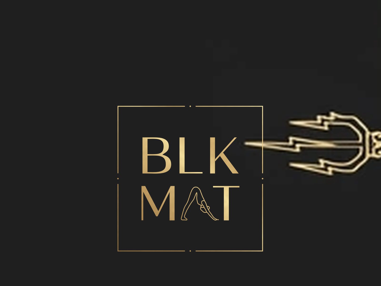 BLKMAT Flame Dorje yoga mat, close-up of the BLKMAT corner logo