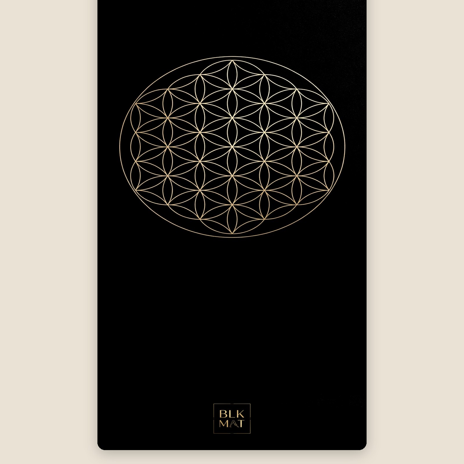 BLKMAT Flower of Life yoga mat, flat lay, top-down view