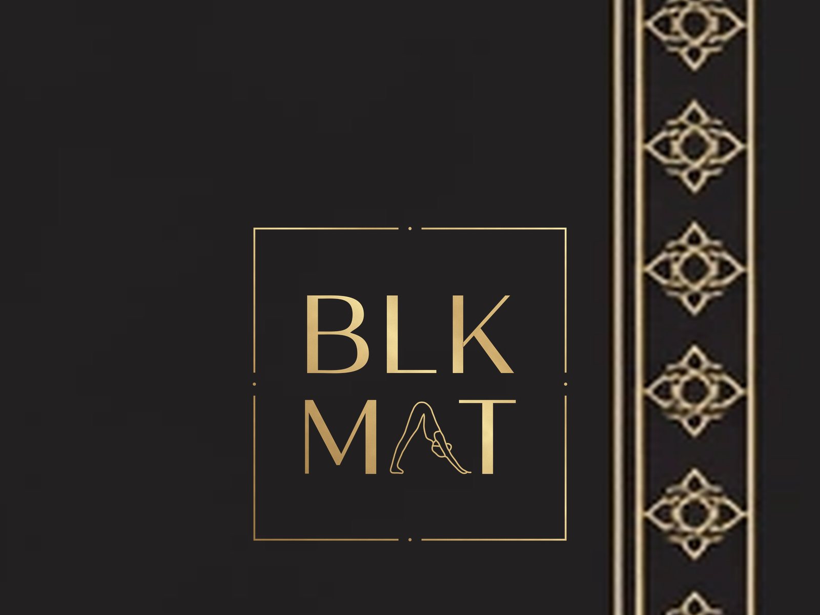 BLKMAT Heart Sanctuary yoga mat, close-up of the BLKMAT corner logo