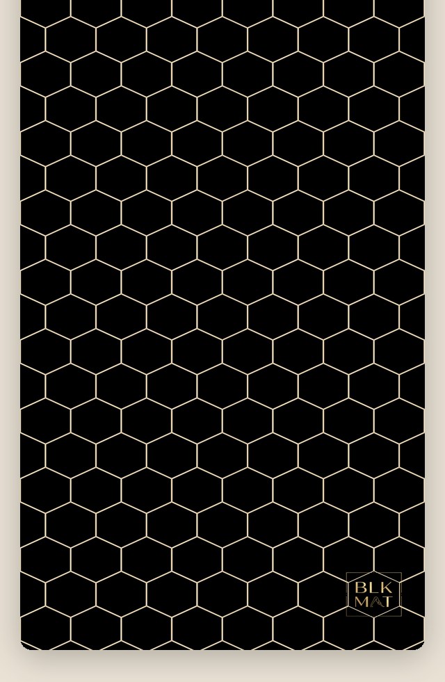 BLKMAT Honeycomb Hex Lattice yoga mat, flat lay, top-down view