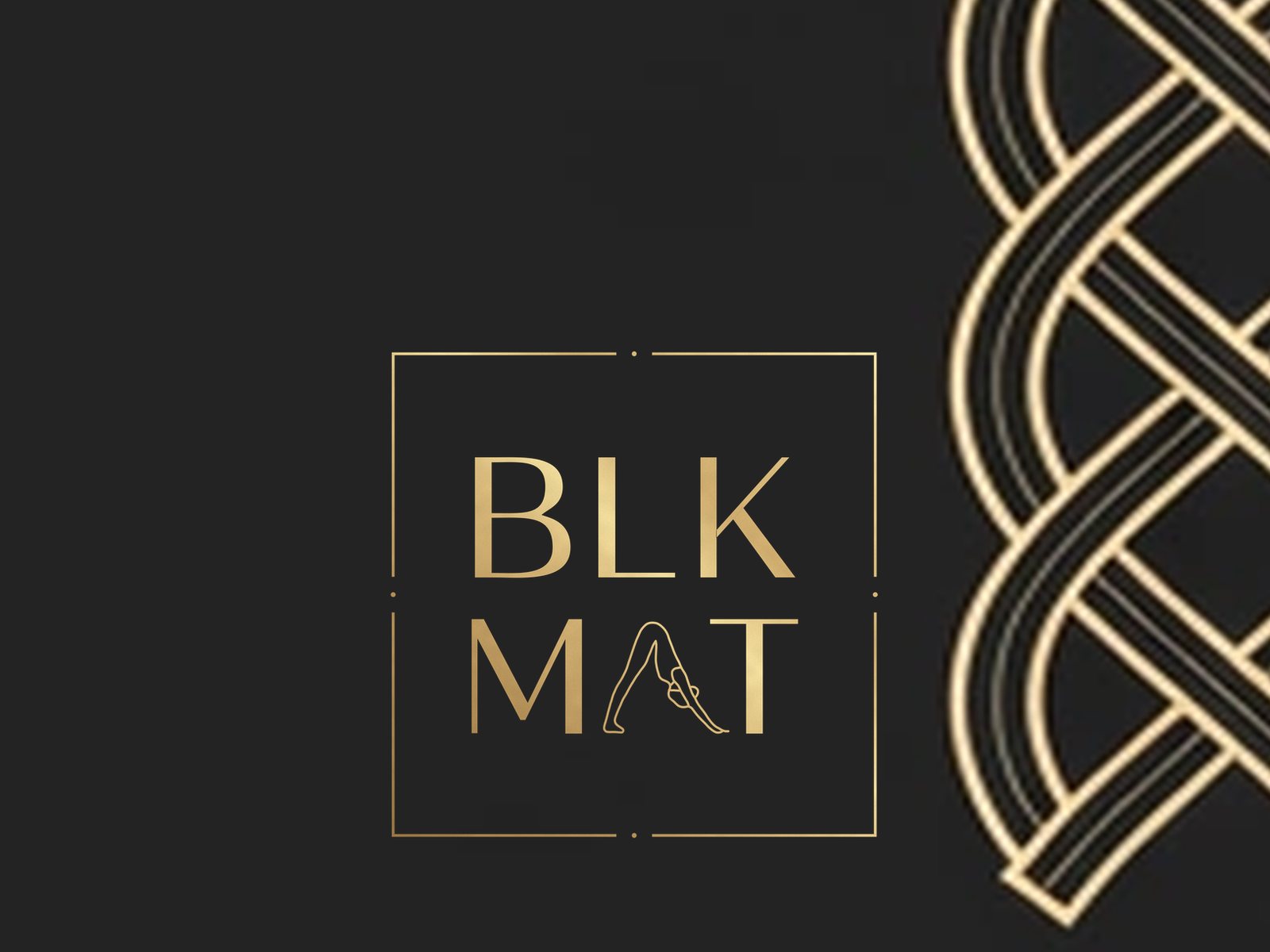 BLKMAT Infinite Thread yoga mat, close-up of the BLKMAT corner logo