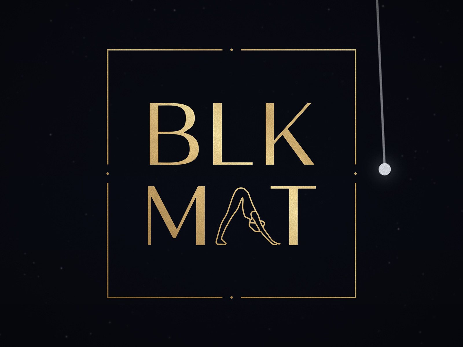 BLKMAT Night Chart yoga mat, close-up of the BLKMAT corner logo