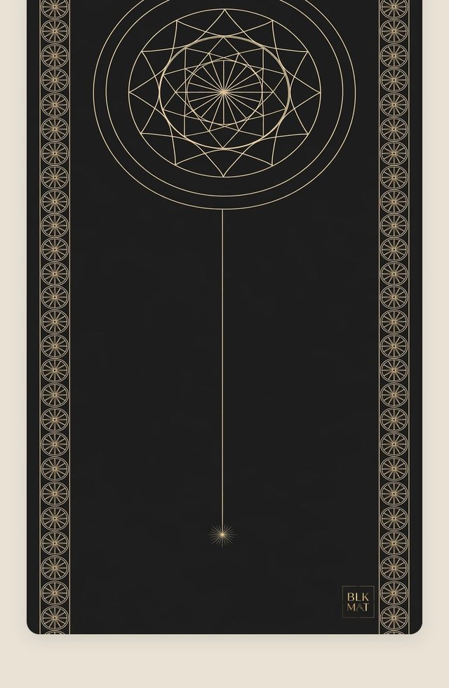BLKMAT Kalachakra Star yoga mat, flat lay, top-down view