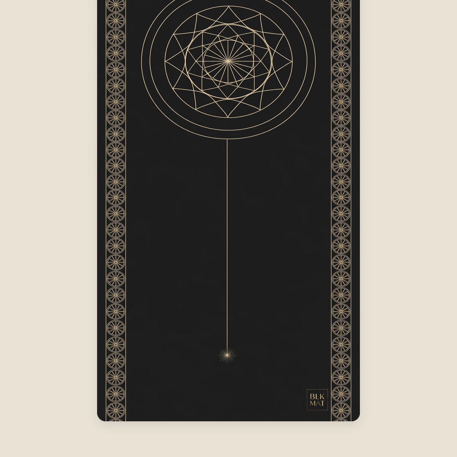 BLKMAT Kalachakra Star yoga mat, flat lay, top-down view