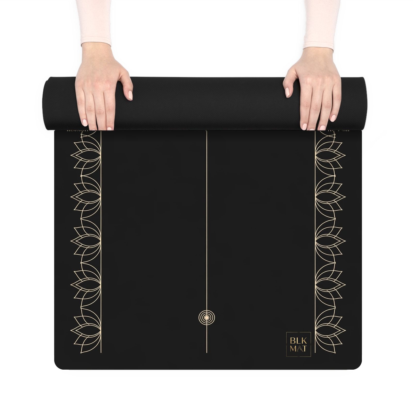BLKMAT Kosha Flow yoga mat, held up and partly rolled