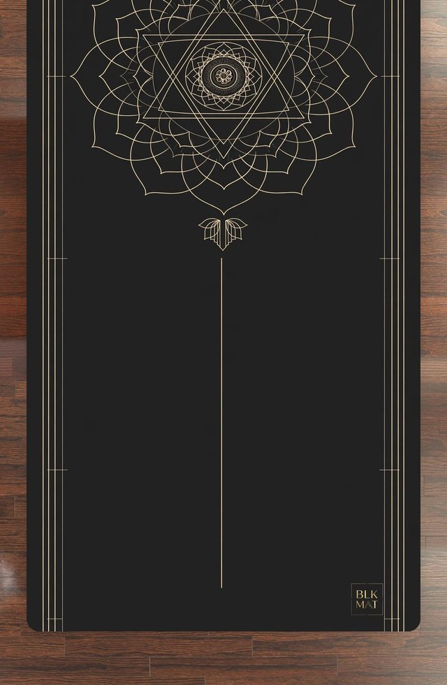 BLKMAT Lotus Gate yoga mat, flat lay, top-down view
