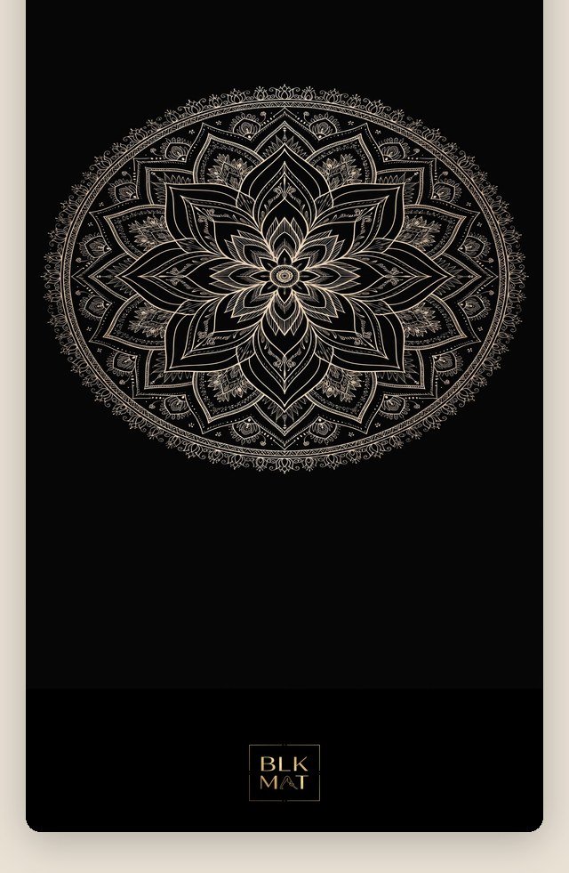 BLKMAT Lotus Mandala Bloom yoga mat, flat lay, top-down view