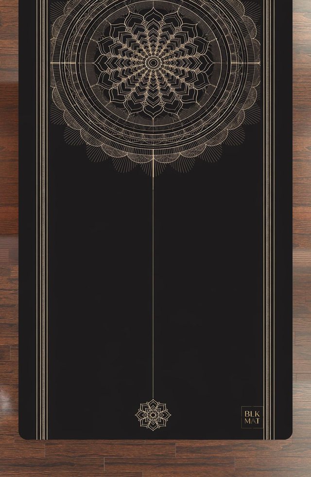 BLKMAT Lotus Mandala yoga mat, flat lay, top-down view