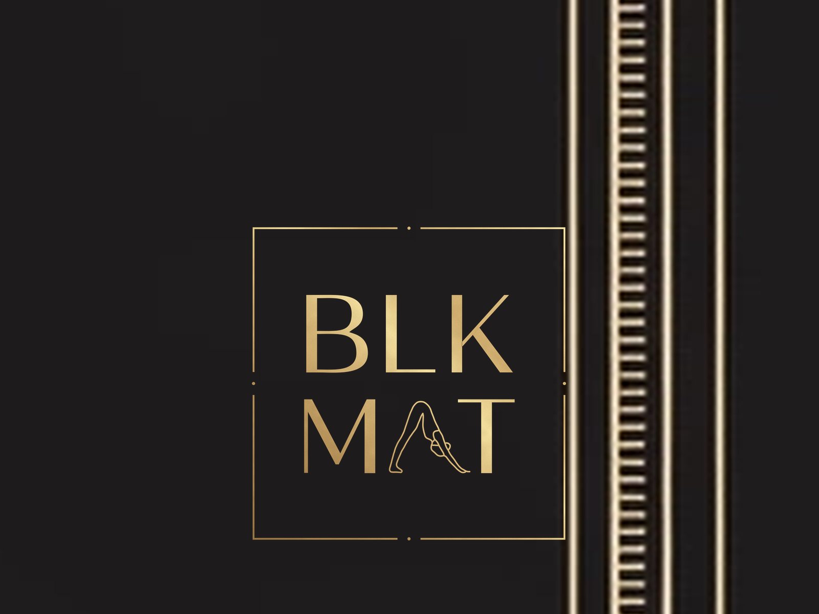 BLKMAT Lotus Mandala yoga mat, close-up of the BLKMAT corner logo
