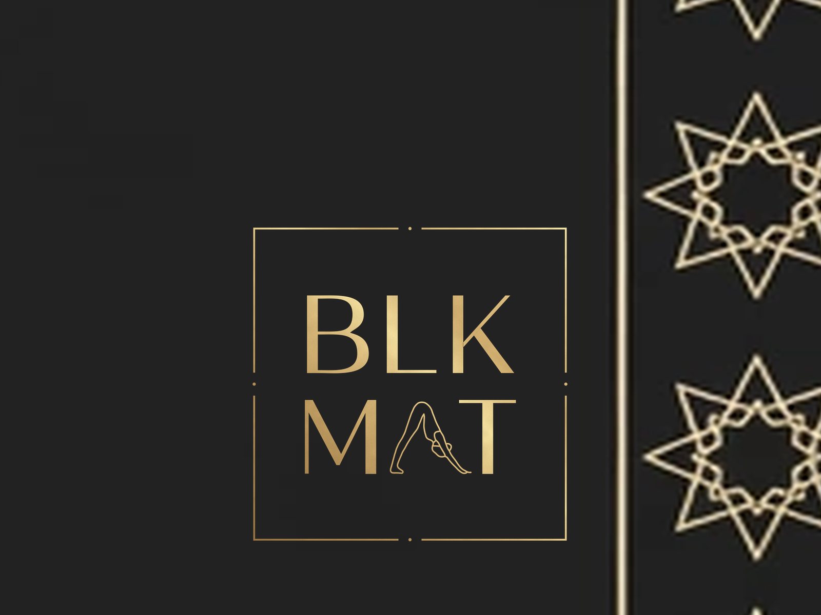 BLKMAT Marine Layer yoga mat, close-up of the BLKMAT corner logo