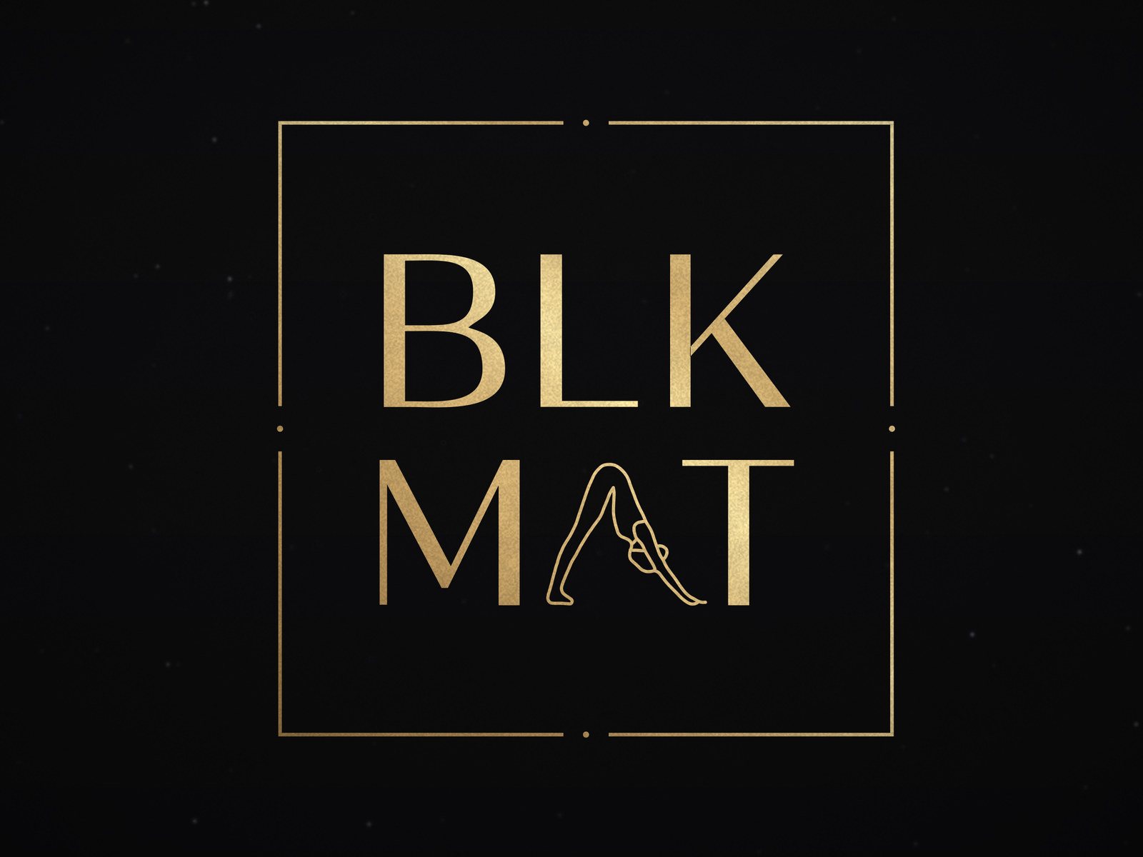 BLKMAT Midnight Moon Phases yoga mat, close-up of the BLKMAT corner logo