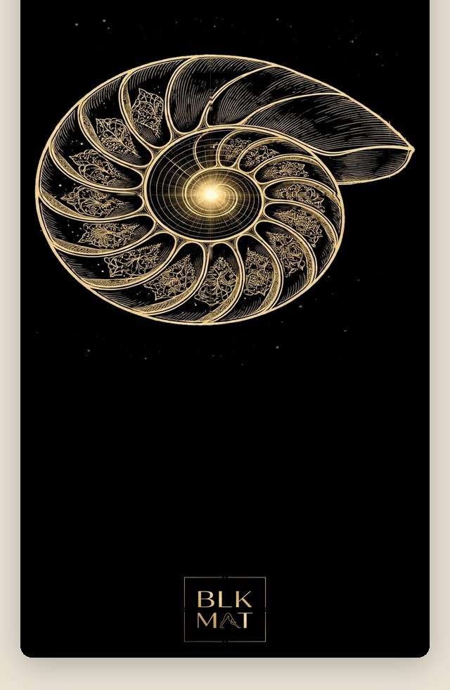 BLKMAT Nautilus Golden Ratio yoga mat, flat lay, top-down view