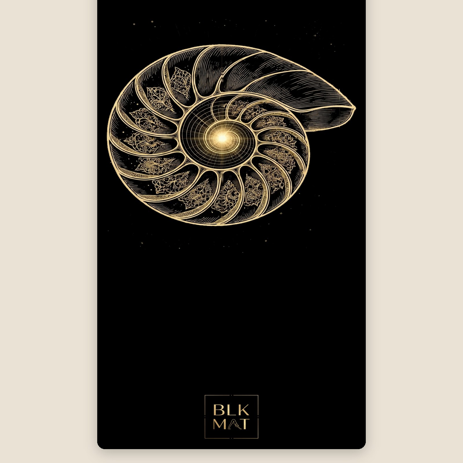 BLKMAT Nautilus Golden Ratio yoga mat, flat lay, top-down view
