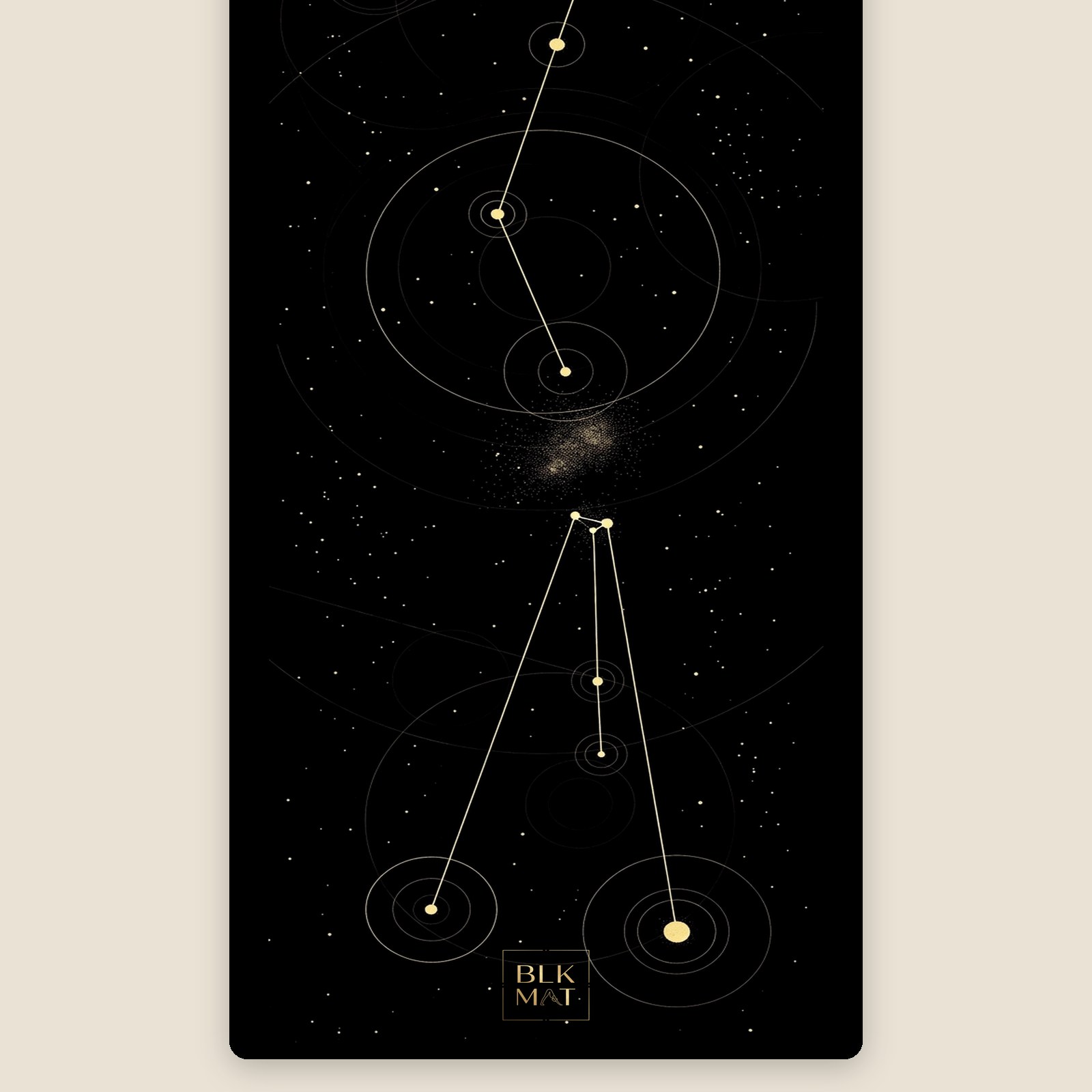 BLKMAT Orion Star Chart yoga mat, flat lay, top-down view