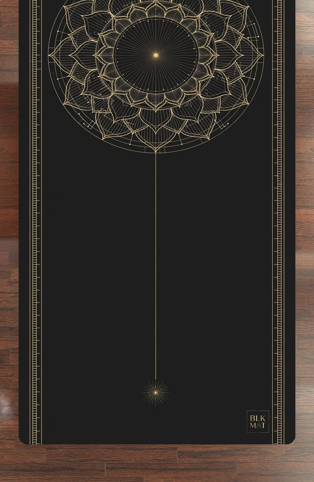 BLKMAT Radiant Bindu yoga mat, flat lay, top-down view