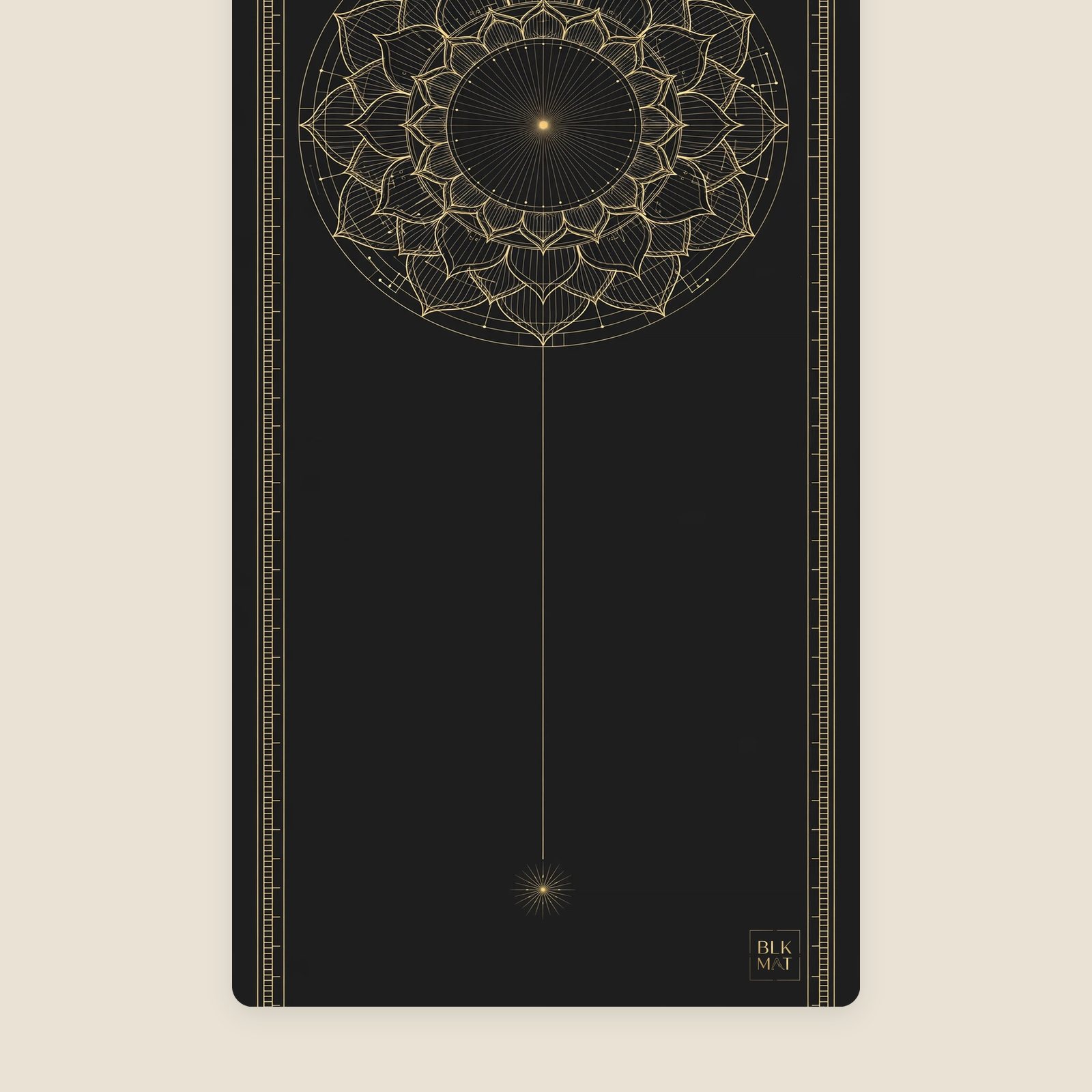 BLKMAT Radiant Bindu yoga mat, flat lay, top-down view