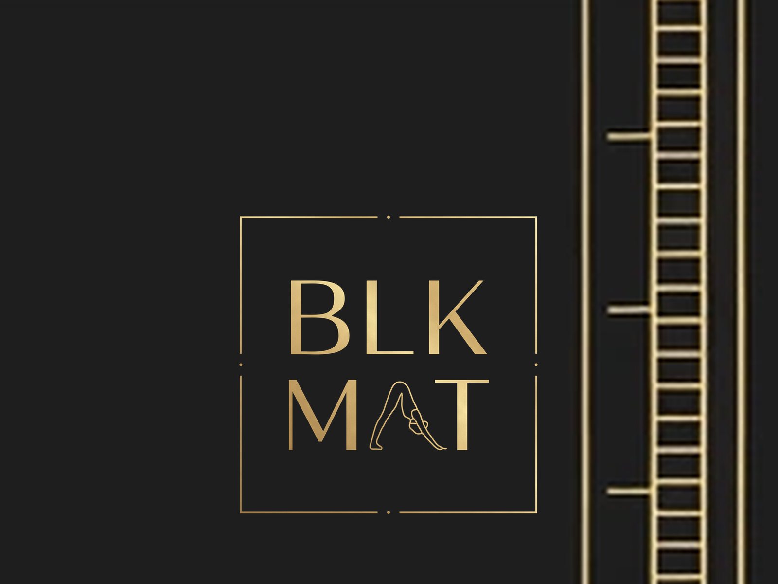 BLKMAT Radiant Bindu yoga mat, close-up of the BLKMAT corner logo