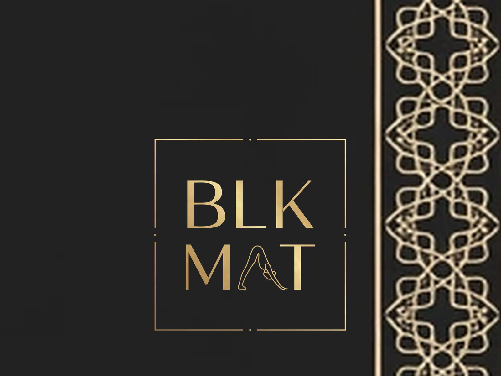 BLKMAT Rosette Void yoga mat, close-up of the BLKMAT corner logo