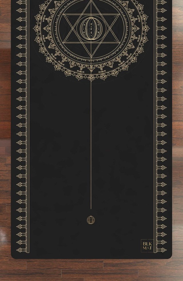 BLKMAT Sacred Bloom yoga mat, flat lay, top-down view