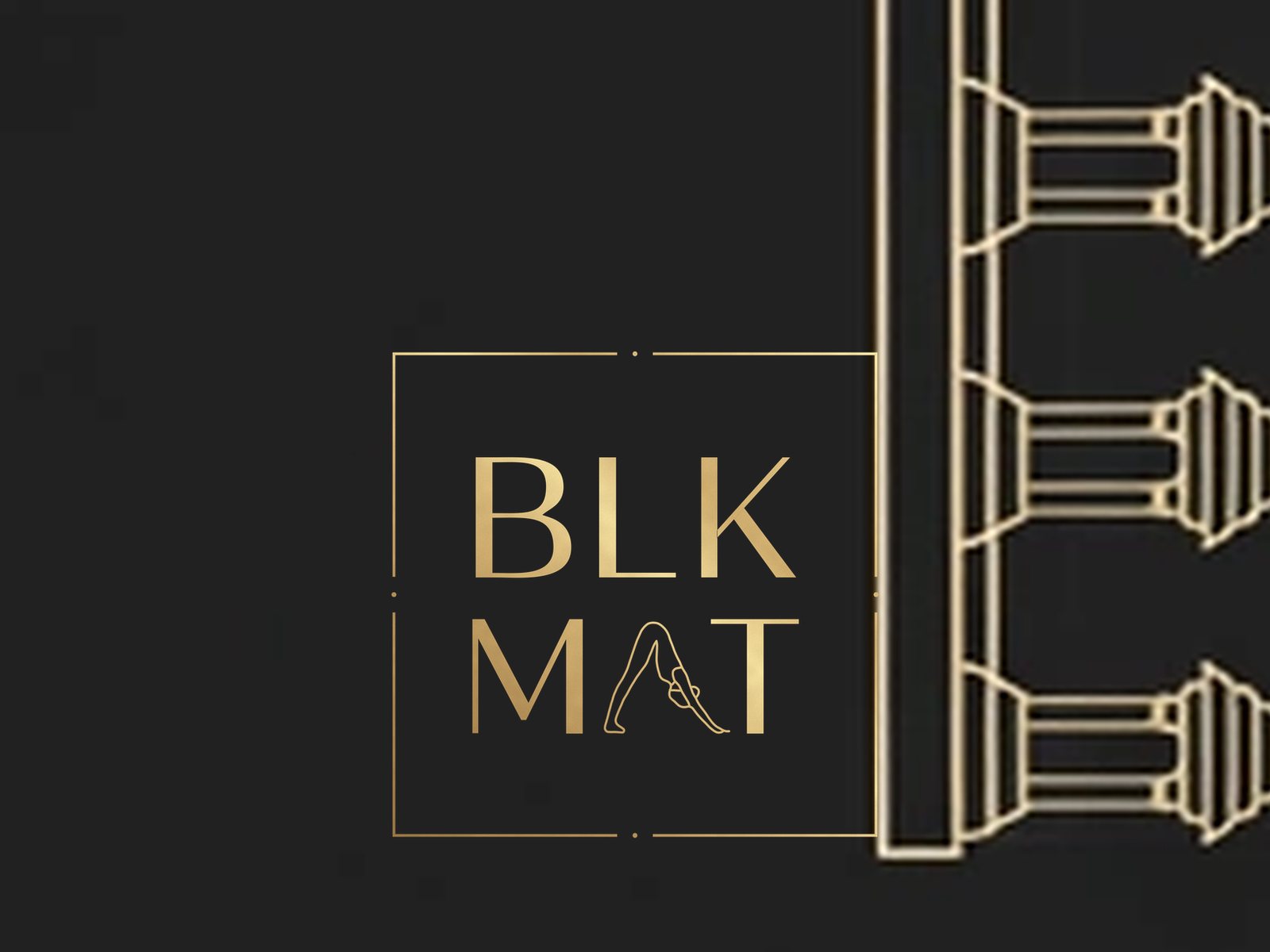 BLKMAT Sacred Bloom yoga mat, close-up of the BLKMAT corner logo