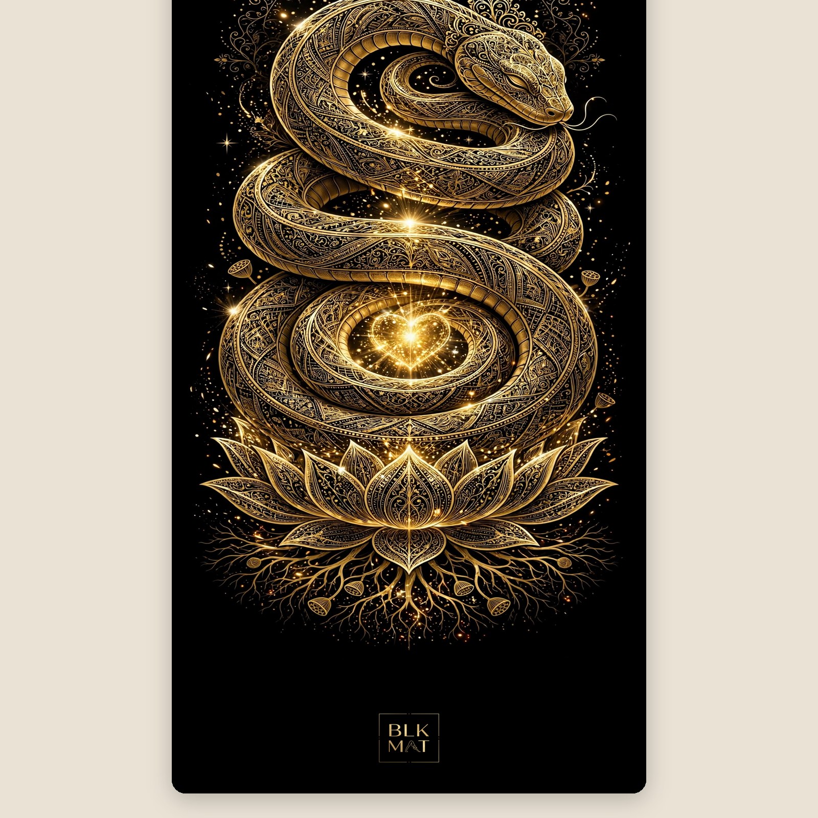 BLKMAT Serpent Asleep at Root yoga mat, flat lay, top-down view