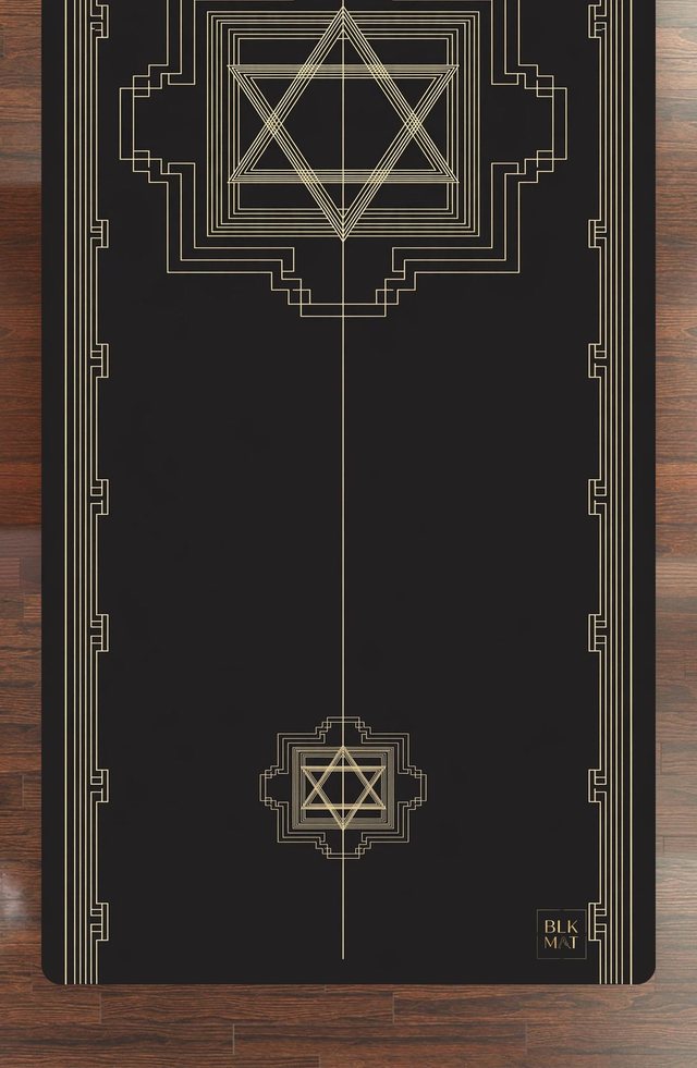 BLKMAT Temple Threshold yoga mat, flat lay, top-down view