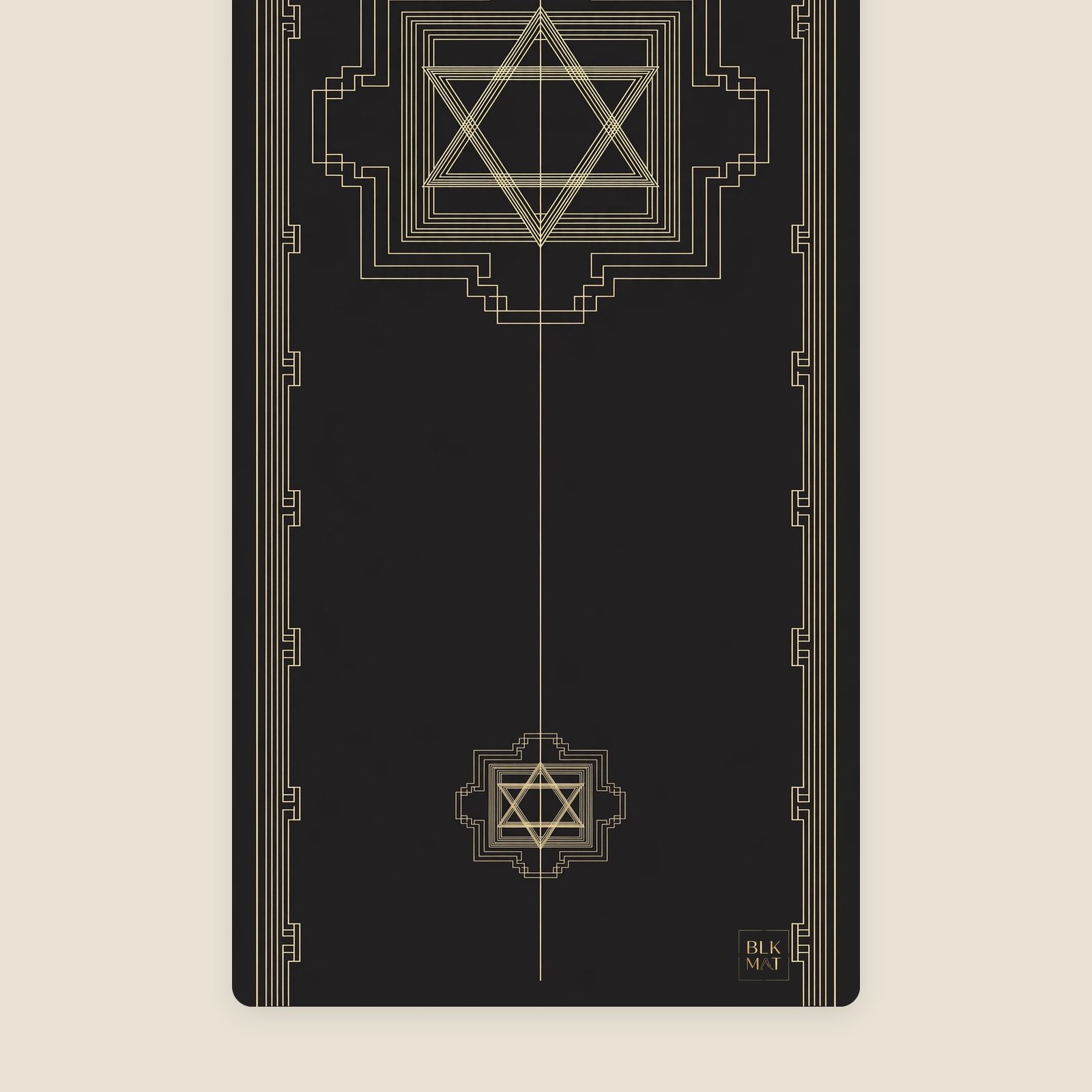 BLKMAT Temple Threshold yoga mat, flat lay, top-down view