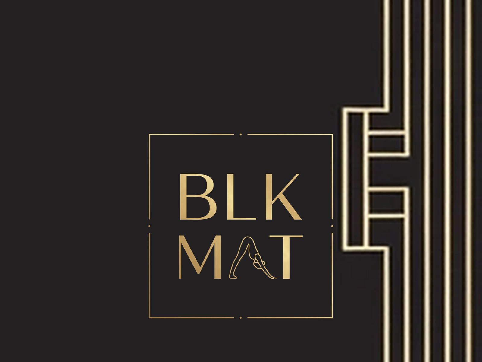 BLKMAT Temple Threshold yoga mat, close-up of the BLKMAT corner logo