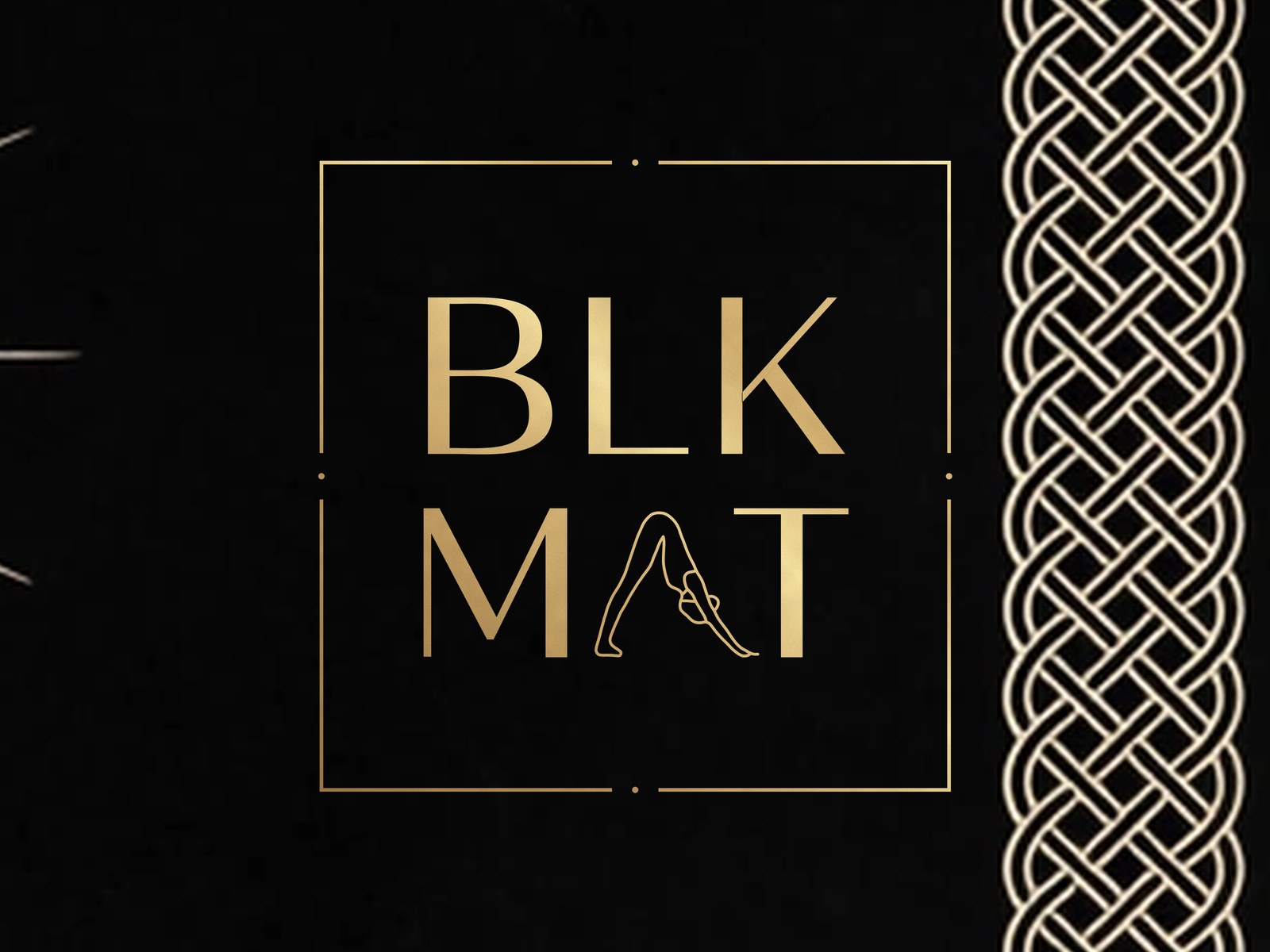 BLKMAT Vajra Lotus yoga mat, close-up of the BLKMAT corner logo