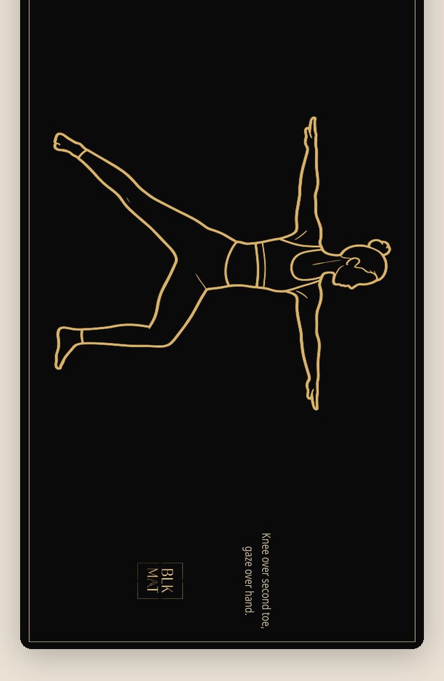 BLKMAT Warrior II yoga mat, flat lay, top-down view