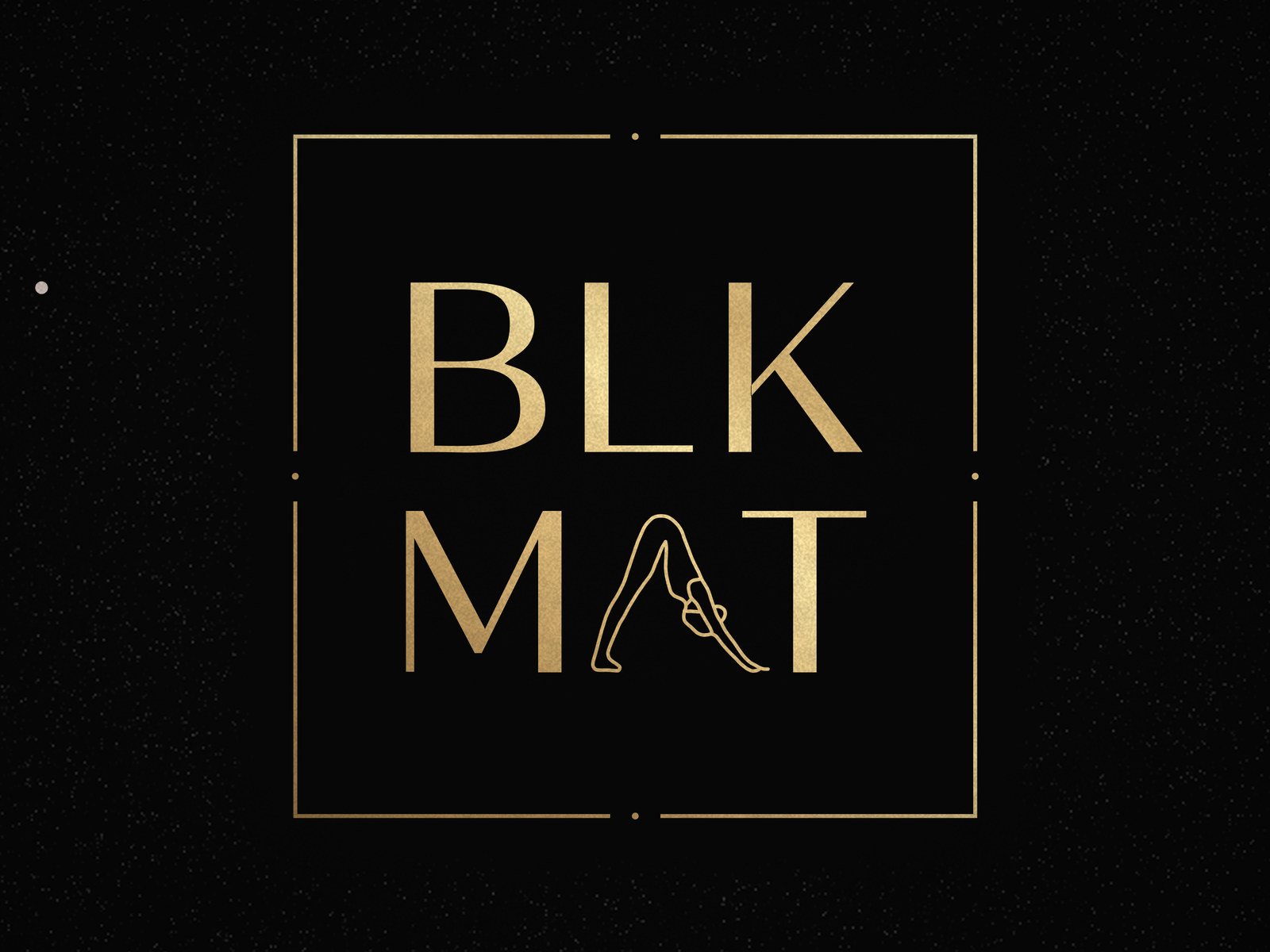 BLKMAT Aries Constellation yoga mat, close-up of the BLKMAT corner logo
