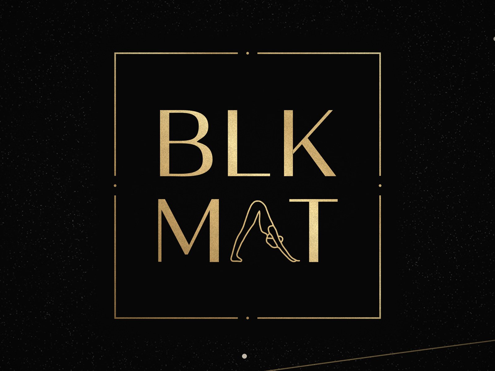 BLKMAT Leo Constellation yoga mat, close-up of the BLKMAT corner logo